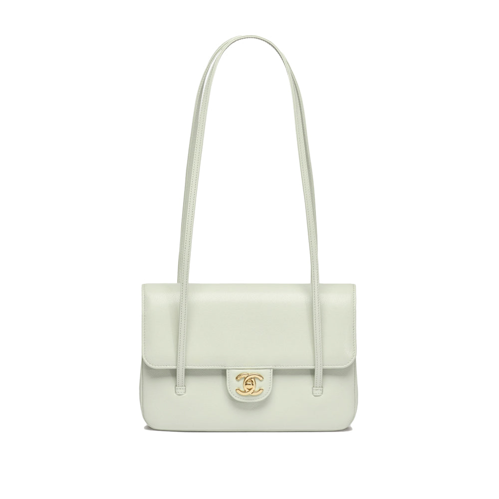 샤넬 제니 26 스몰 플랩백 그레인드 샤이니 카프스킨 & 골드 메탈 라이트그린