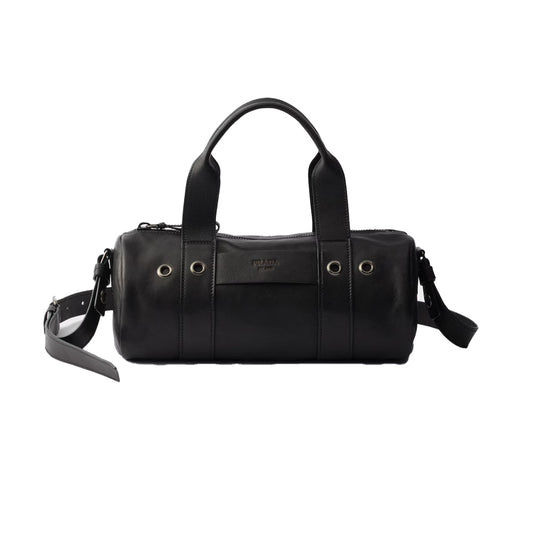 프라다 라지 레더 탑 핸들 백 블랙